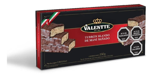 Turrón Blando De Maní Valentte Bañado En Chocolate 180 G