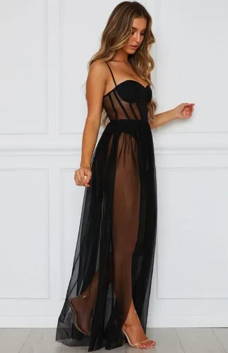 L Maxi Vestido Largo Transparente De Encaje Blanca Para