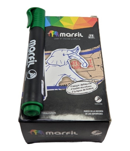 Marcador Marfil Punta Bisel Permanente Verde Caja X12 Und