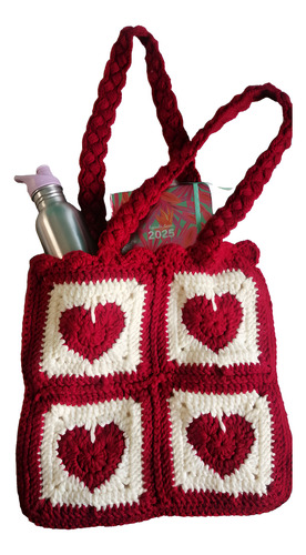 Tote Bag Granny Square Corazón Hecho A Mano Modelo Único