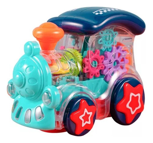 Trem Brinquedo Elétrico Musical Com Luzes Nas Engrenagens Cor Transparente Personagem Trem Elétrico