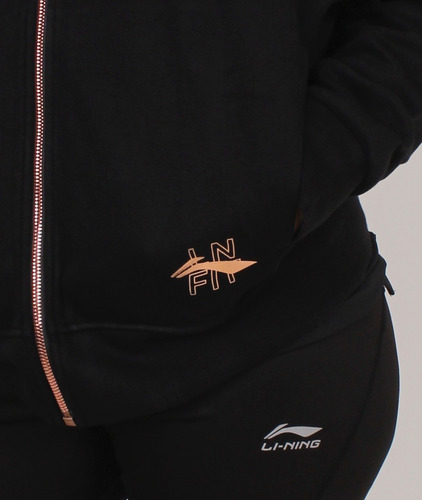 Imagen 2 de 3 de Sudadera Li-ning Original Negra Capucha Mjr Cierre Rosa Fpx