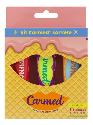 Kit Carmed Sorvete Hidratante Labial 3 Sabores Refrescantes