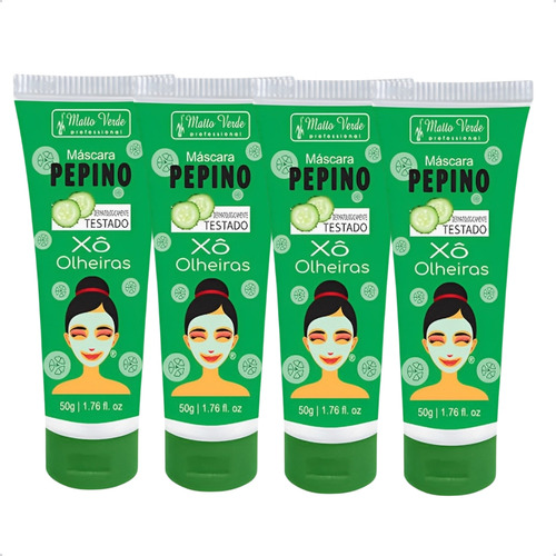 Kit 4 Máscaras Pepino Xô Olheiras Colágeno Matto Verde 50g Tipo de pele Máscara de Pepino