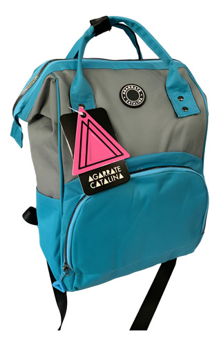 Mochila Maternal Agarrate Catalina - Diseño Único Celeste Y Gris Liso