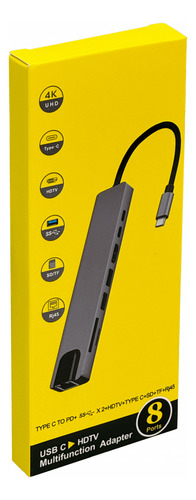 Hub Type-c 2-usb-c 1-hdmi 2-usb-ah Sd/msd Rj45-10/100 Alumin