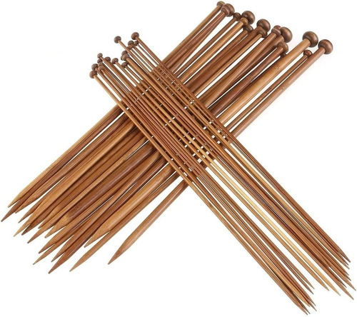 Par Agujas De Tejer Punto Tejido Madera Bambú 36cm 2 A 10mm