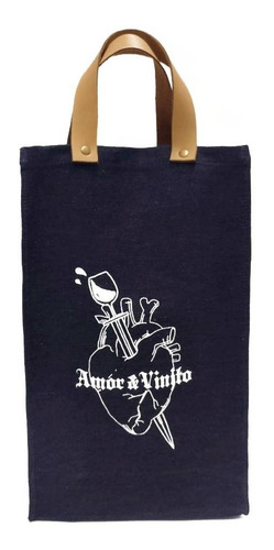 Imagen 3 de 5 de Bolsa Jean Y Cuero Para Botella De Vino Factura A O B
