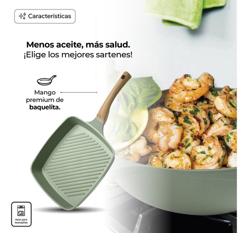 Sartén Grill Jade Antiadherente 27 Cm Mango Suave Al Tacto