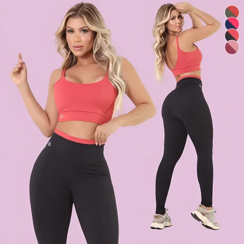 Conjunto Fitness Feminino Top Legging Poliamida Cintura Alta