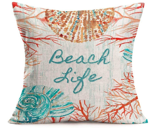 Throw Pillow Cover Vintage Ocean Theme Conch And Red Co...