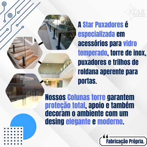 Kit 9 Coluna Torre 50 Cm Preto Fosco 2 Furos Blindex Inox