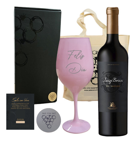 Box Vino Luigi Bosca De Sangre Blend + 1 Copa Rosa Grabada