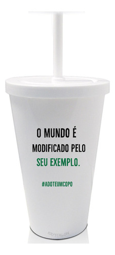 Kit 4 Copos Com Tampa E Canudo Branco Exemplo Verde