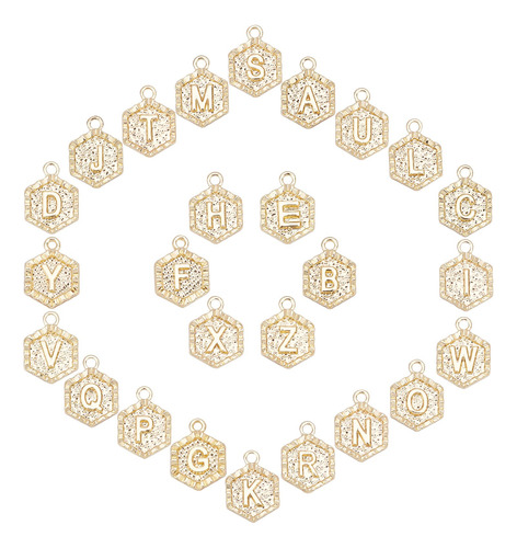 1 Caja De 26 Dijes Hexagonales Chapados En Oro De.
