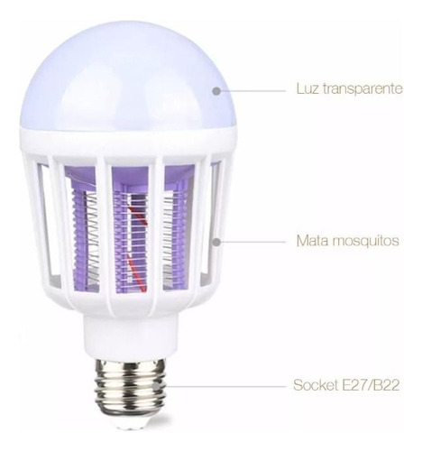 Foco Led Mata Mosquitos Insectos Lámpara Repelente 3 Modos