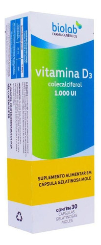 Vitamina D 1000ui Biolab Colecalciferol 30 Capsulas Moles