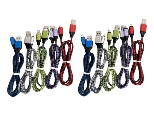 10 Pack Cable Usb A Micro-usb Puntas De Metal Forro Tela V8