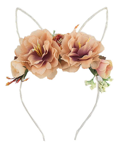 Diadema De Tela Con Orejas De Gato Y Flores De Peonía