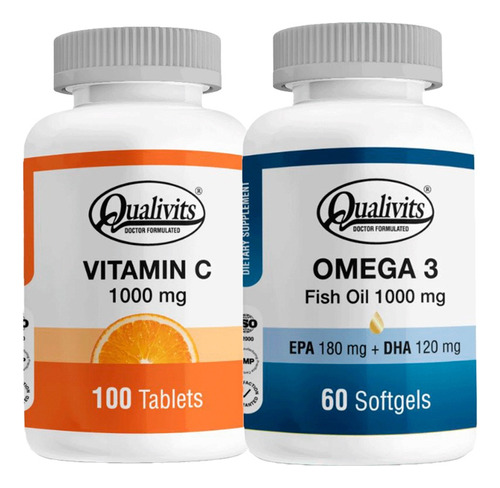 Vitamina C 1000 Mg X 100 + Omega 3 1000 Mg X 60 - Qualivits Sabor Natural