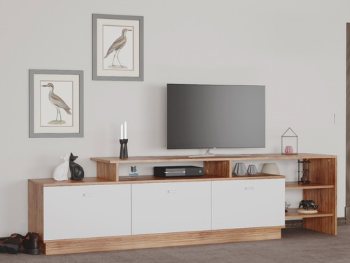 Imagen 3 de 10 de Combo Mesa Rack Tv + 2 Bibliotecas Living Modular Moderno