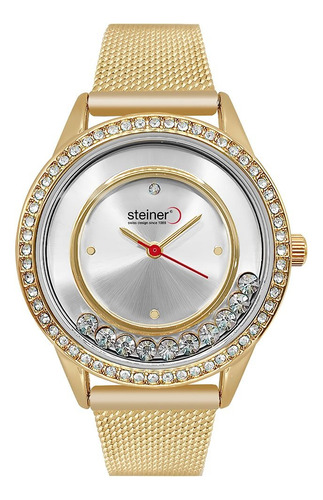 Reloj De Mujer Giratorio Steiner Manecillas Delgadas 32 Mm Correa Dorado Bisel Dorado Fondo Dorado