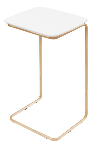 Mesa Ultraflex Lateral Aproximação Sofá Branca Base Dourada Cor Tampo Branco Base Dourada