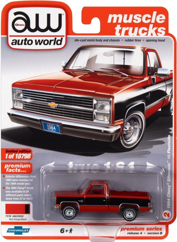 Aw 1:64 1984 Chevy Silverado Fleetside Rojo / Blanco Pickup Color Rojo