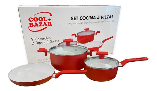 Imagen 1 de 2 de Bateria Cocina Cerámica 5p Cool Sartén Cacerola Olla Palermo