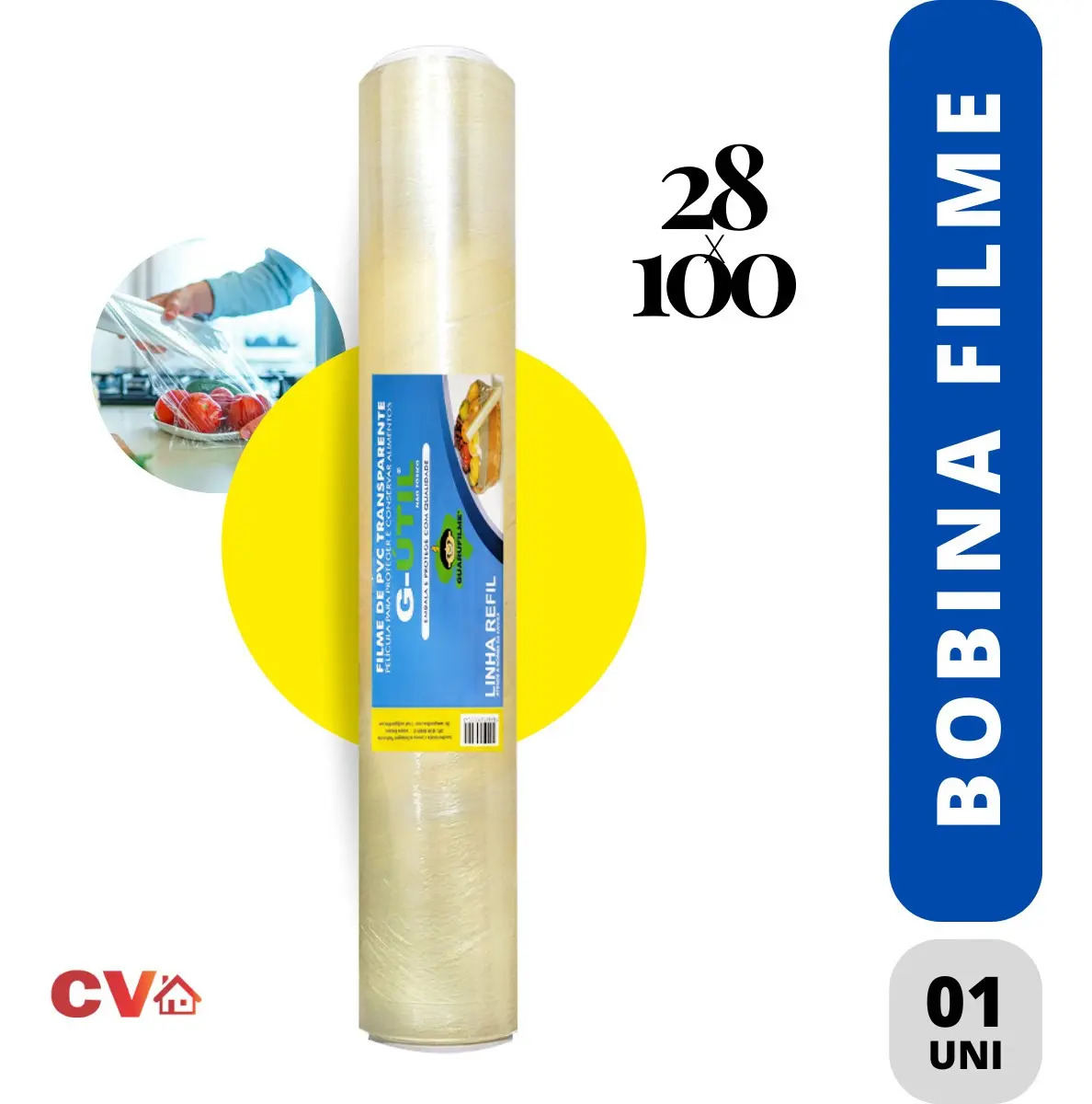 Rolo bobina papel filme pvc Guarufilme 28 cm x 100 metros