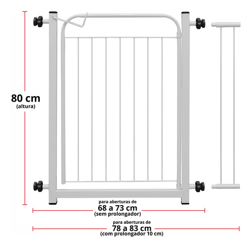 Grade De Porta Portão Corredor Em Aço Dog Pet Bebê Cachorro 80cm De Altura E Até 83cm Largura Cor Branco