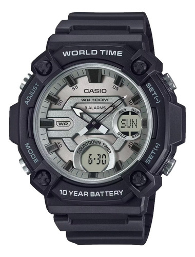 Reloj Casio Aeq 120w 7a Hora Doble Cronometro Memorias Negro Negro Plateado