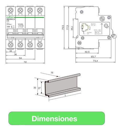 Interruptor Automático Ebasee 1x 6a Curva C 6ka Certificado