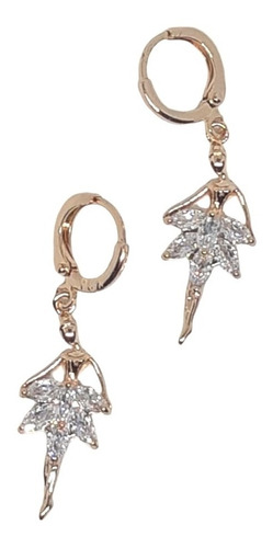 Aretes Tipo Huggies De Bailarina, Zirconias Oro Laminado