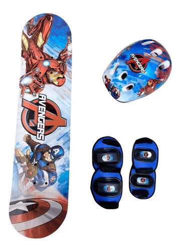 Set Skate Patineta Avengers Con Casco Y Protección 