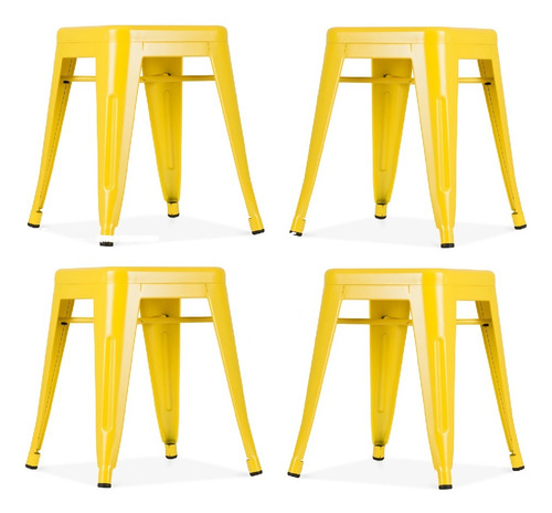 Banco Bajo De Acero Tipo Tolix 45cm Alto Juego De 4 Bancos Color Amarillo