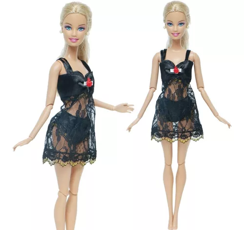 Roupa Lingerie Luxo Camisola Para Boneca Barbie + Sapatos