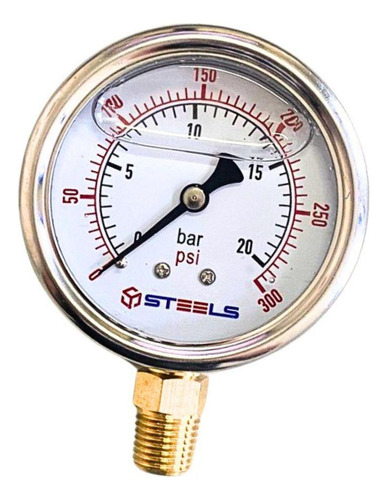 Manômetro Vertical Com Glicerina 300 Psi Rosca 1/4 Npt