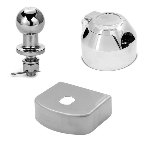 Kit Para Engate Reboque Bola E Tomada Cromada Capa Aço Inox