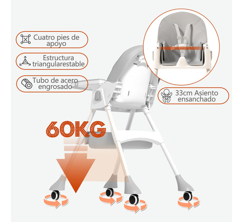 Silla Periquera Bebé Alta Ajustable Para Comer Con Plegado