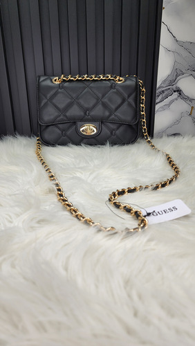 Bolsa Guess Lg928677 Nueva 100 % Original Con Etiqueta Negro Rayas Oro Negro