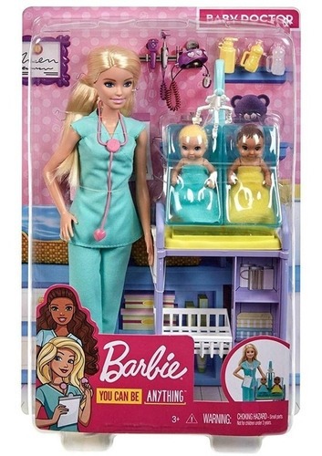 Barbie Pediatra Rubia Con Gemelos Set Con 2 Bebes Nuevo