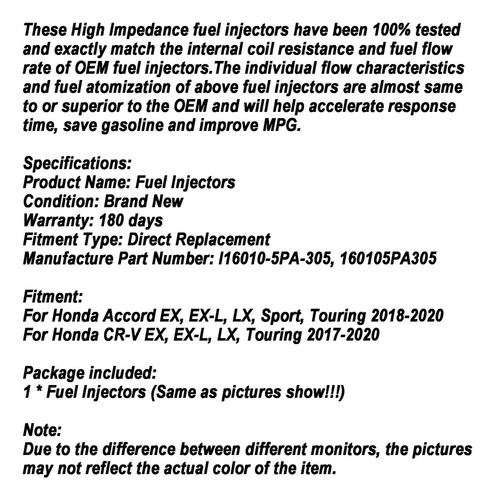 Inyector Combustible For Honda Accord 18-20 Cr-v 17-20 1.5l