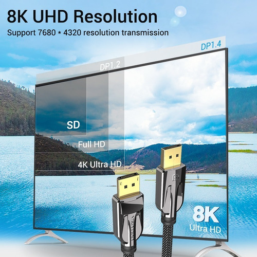 Imagen 2 de 10 de Cable Premium Display Port 1.4 8k 60hz 1,5 Metros Vention