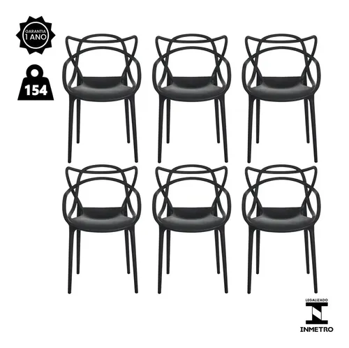 Kit 6 Cadeiras De​ Jantar Allegra Master Empilhável Polipropileno Waw Design Modelo Allegra Cor Preto