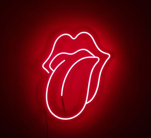 Lengua Rolling Stones Cartel En Neón Led / Flex 70 Cm Altura