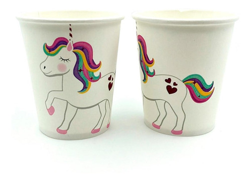 Imagen 5 de 10 de Set 10 Platos 18cm Y 10 Vaso Unicornio Cotillon