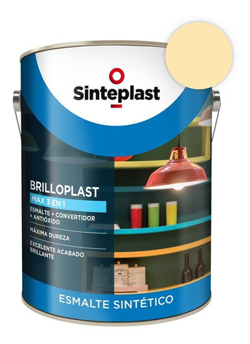 Esmalte Sintético + Convertidor Brilloplast 3 En 1 1lts Acabado Brillante Color Crema