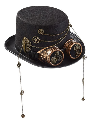 Black Steampunk Top Hat Cosplay Con Gafas For Hombres
