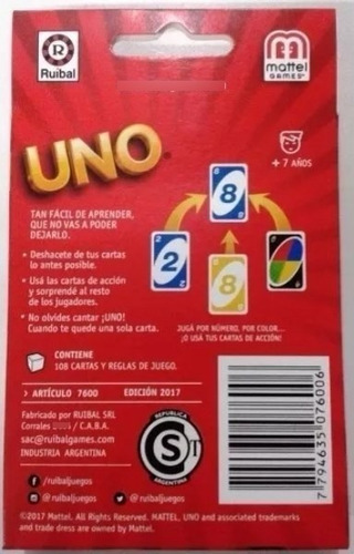 Imagen 8 de 9 de Uno Cartas Naipes Mattel Ruibal Original